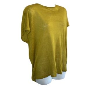 SANDWICH chartreuse linen sweater, wrap back with ties, short sleeve. M